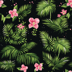 Varied Pattern of Palm Trees and Leaves. Generative AI illustration.