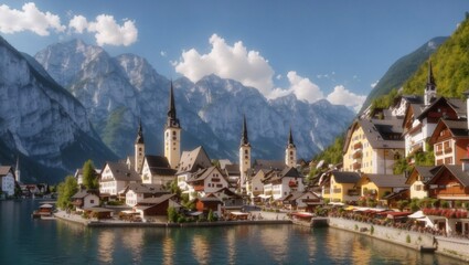 Hallstatt, Austria - beautiful view on the famous Austrian town