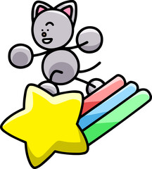 流れ星に乗るにゃんまるのイラスト(左右反転バージョン)　猫
