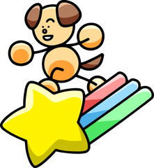 流れ星に乗るわんまるのイラスト(左右反転バージョン)　犬
