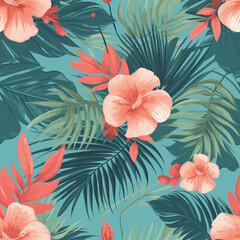 Varied Pattern of Palm Trees and Leaves. Generative AI illustration.