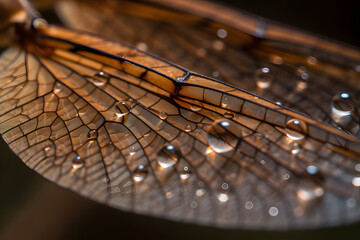 macro fotografía de detalle de un ala de una libélula  - obrazy, fototapety, plakaty
