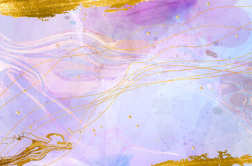 Obraz na płótnie Canvas Abstract watercolor background with golden elements