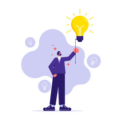 New creative ideas and solutions, the concept of idea, brainstorm, thinking, businessman with light bulb