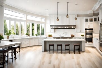 modern kitchen with table 4k HD quality photo. 