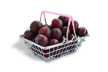 cherries in basket isolated on white background whit clipping path.