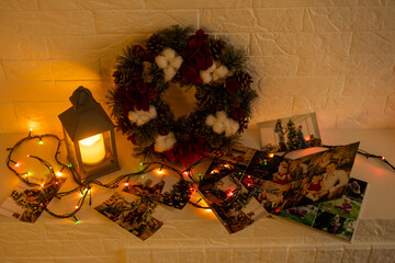 Christmas wreath with golden lights decoration