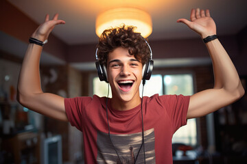 Young teen listening to music and feeling the melody