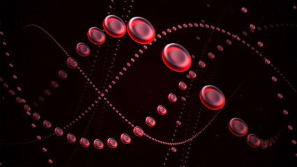 The red blood cells in the body are arranged in a rotating chain.