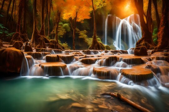 waterfall in the park 4k HD quality photo. 
