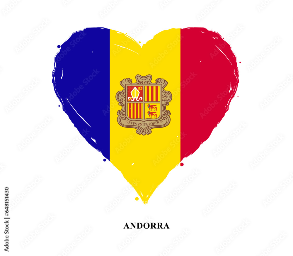 Poster vector andorra flag in heart shape with grunge texture. heart shaped flag isolated on white backgrou