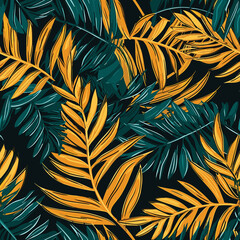 Varied Pattern of Palm Trees and Leaves. Generative AI illustration.