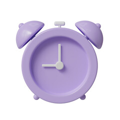 purple alarm clock icon. 3d render illustration.
