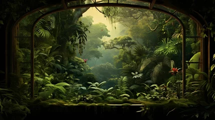Fotobehang a cool jungle view from a window © JoypurerEdit