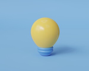 Best idea with 3d light bulb on blue background. 3d render illustration.