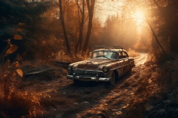 vintage car in the forest