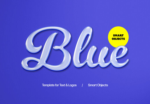 Blue Glossy Text Effect Mockup