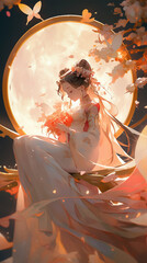 Figure Illustration of Chinese Traditional Festival Mid-Autumn Festival,created with generative ai tecnology.