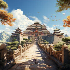 Chinese Ancient Architecture Group under Clear Weather,created with generative ai tecnology.