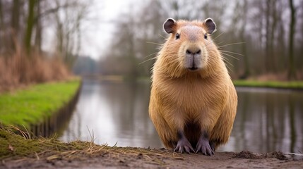  a close up of a rodent near a body of water.  generative ai