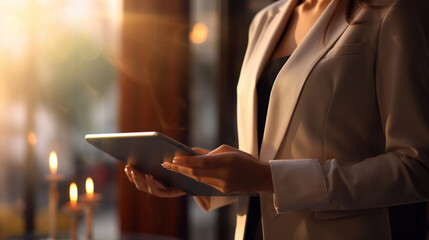 Fototapeta premium Businessman working with a digital phone or tablet