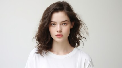 Obraz premium Beauty portrait of young woman in studio. Non-existent person.