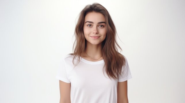 Beauty portrait of young woman in studio. Non-existent person.
