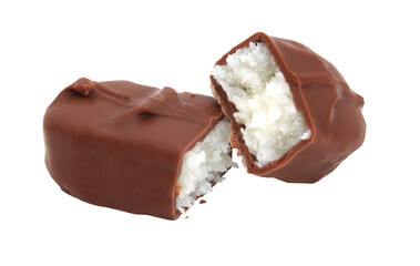 Chocolate bar with coconut filling / Transparent background