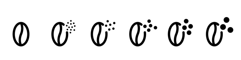 Set of coffee bean line icons of different grinding coarse medium and fine grind
