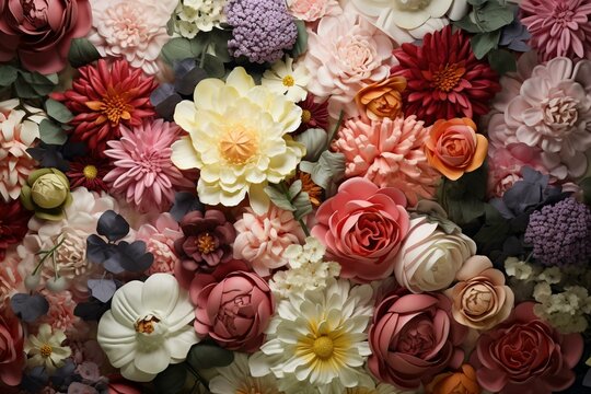 3D wallpaper with beautiful floral mural depicting colorful flowers in the background. Generative AI © Juan