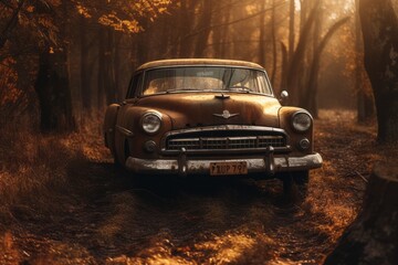Obraz na płótnie Canvas vintage car in the forest
