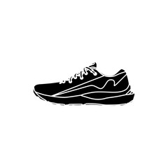 Running shoes in black fill glyph flat icon style. Gym equipment vector illustration element in trendy and popular shape. Editable graphic resources for many purposes.