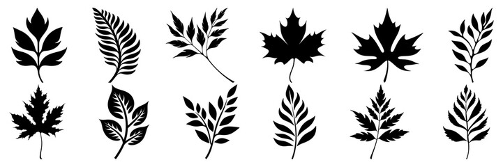Leaf plant silhouettes set, large pack of vector silhouette design, isolated white background