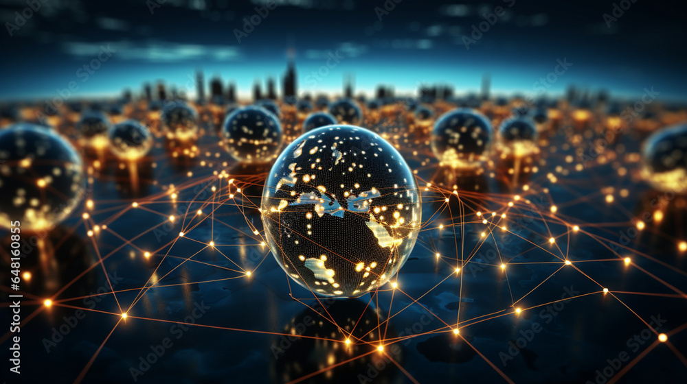 Poster global networking connection, metaverse technology, digital communication data exchanges