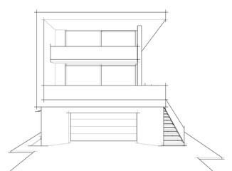 Modern building architectural sketch vector illustration