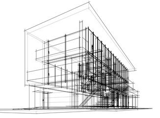 Modern building architectural sketch vector illustration