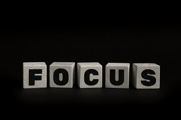 Obraz premium Word FOCUS written with wooden cubes. Studio shot of some arranged wooden blocks with a textual message.
