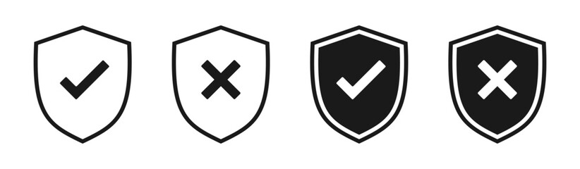 Shield with checkmark and cross. Internet protection symbol.