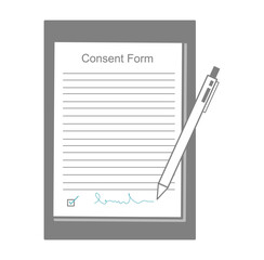 The consent form was signed for accepting the agreement or indication in the document for a medical test or research.