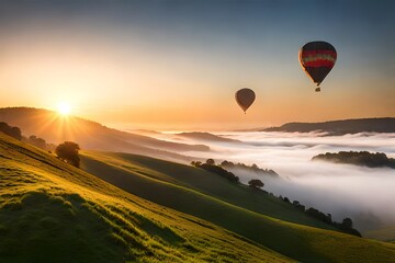 hot air balloon at sunset