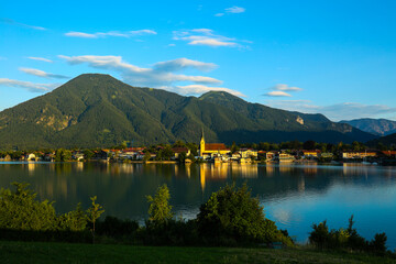 View from the town of Tegernsee to the St. Laurentius Church in Rottach-Egern