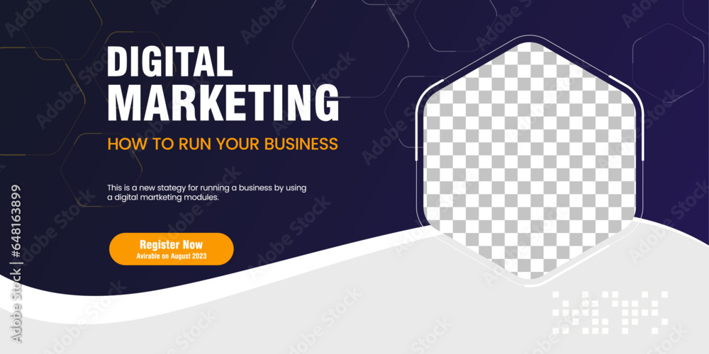 Wall mural digital marketing concept webinar horizontal banner template design. abstract curve banner design wi