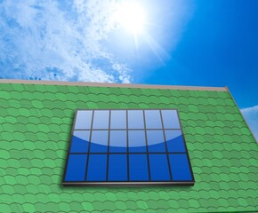 Solar panels for clean energy on sky background
