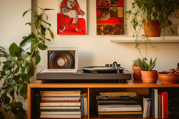 Retro Turntable with Vinyl Collection - Powered by Adobe