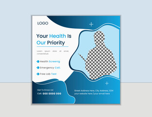Professional medical healthcare service social media post square design. Clinic or hospital digital marketing banner for web.health business promotion banner for doctor & dentist social media post