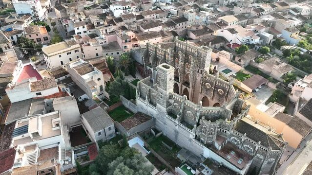 Aerial view Church Iglesia Nova, Son Servera, arta, Mallorca, Balearic Islands, Spain