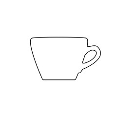 A large black outline coffee cup symbol on the center. Vector illustration on white background