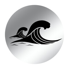 silver sea waves and ocean waves circle icon