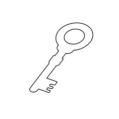 A large black outline old key symbol on the center. Illustration on transparent background