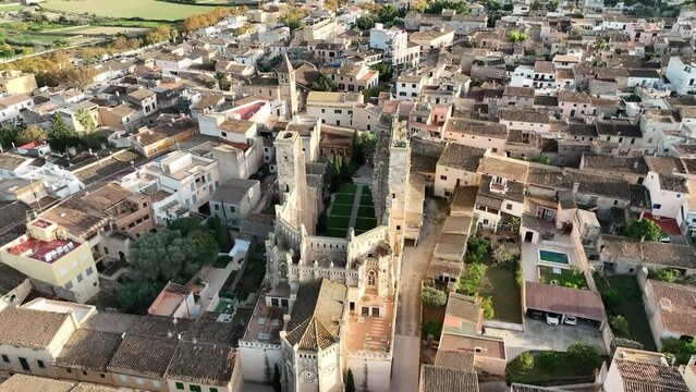 Aerial view Church Iglesia Nova, Son Servera, arta, Mallorca, Balearic Islands, Spain